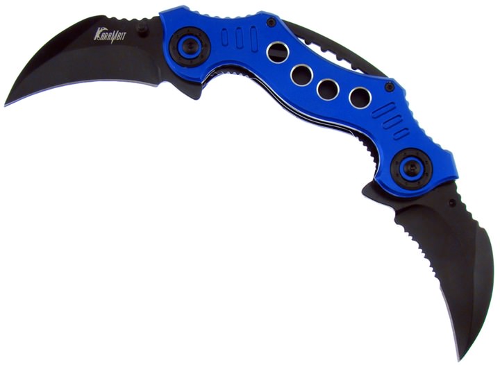 Double Trouble Dual Blade Karambit Assisted Open Knife - Blue - TOPHATTER'S ARMORY DEALS Collectible Weapons - Tophatter Daily Deals