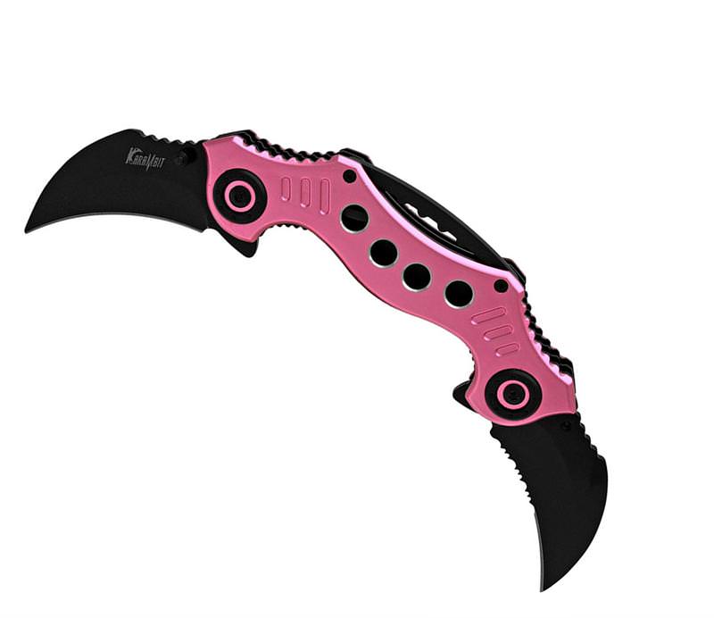 Double Trouble Dual Blade Karambit Assisted Open Knife - Pink Collectible Weapons - Tophatter Daily Deals