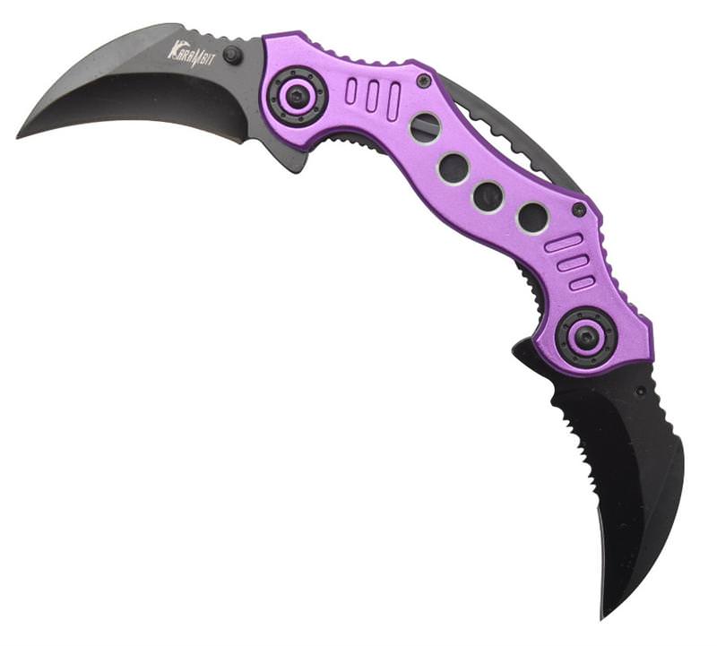 Double Trouble Dual Blade Karambit Assisted Open Knife - Purple Collectible Weapons - Tophatter Daily Deals