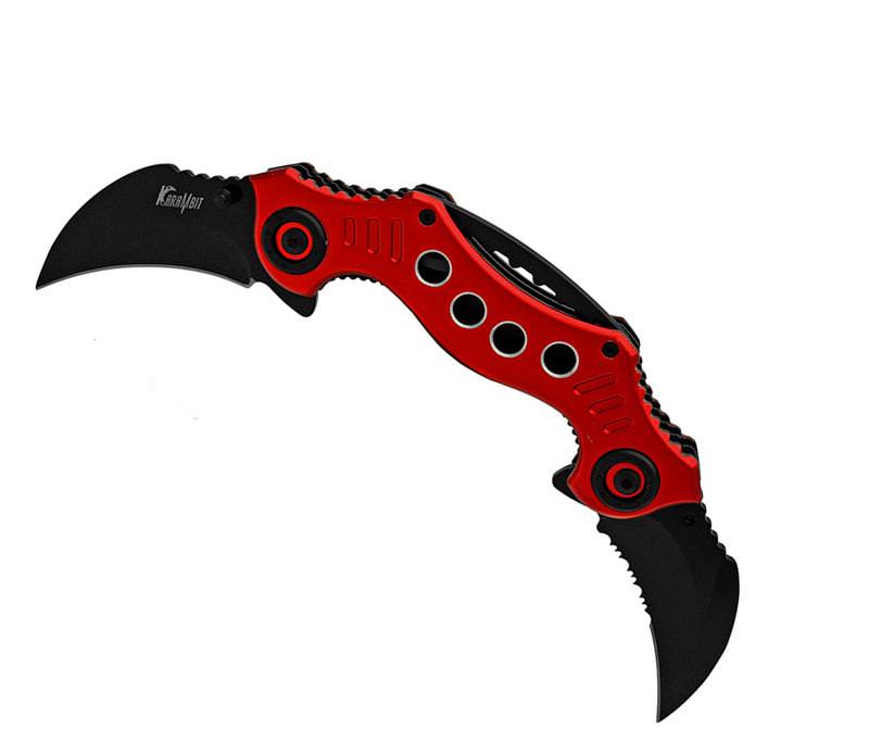 Double Trouble Dual Blade Karambit Assisted Open Knife - Red Collectible Weapons - Tophatter Daily Deals