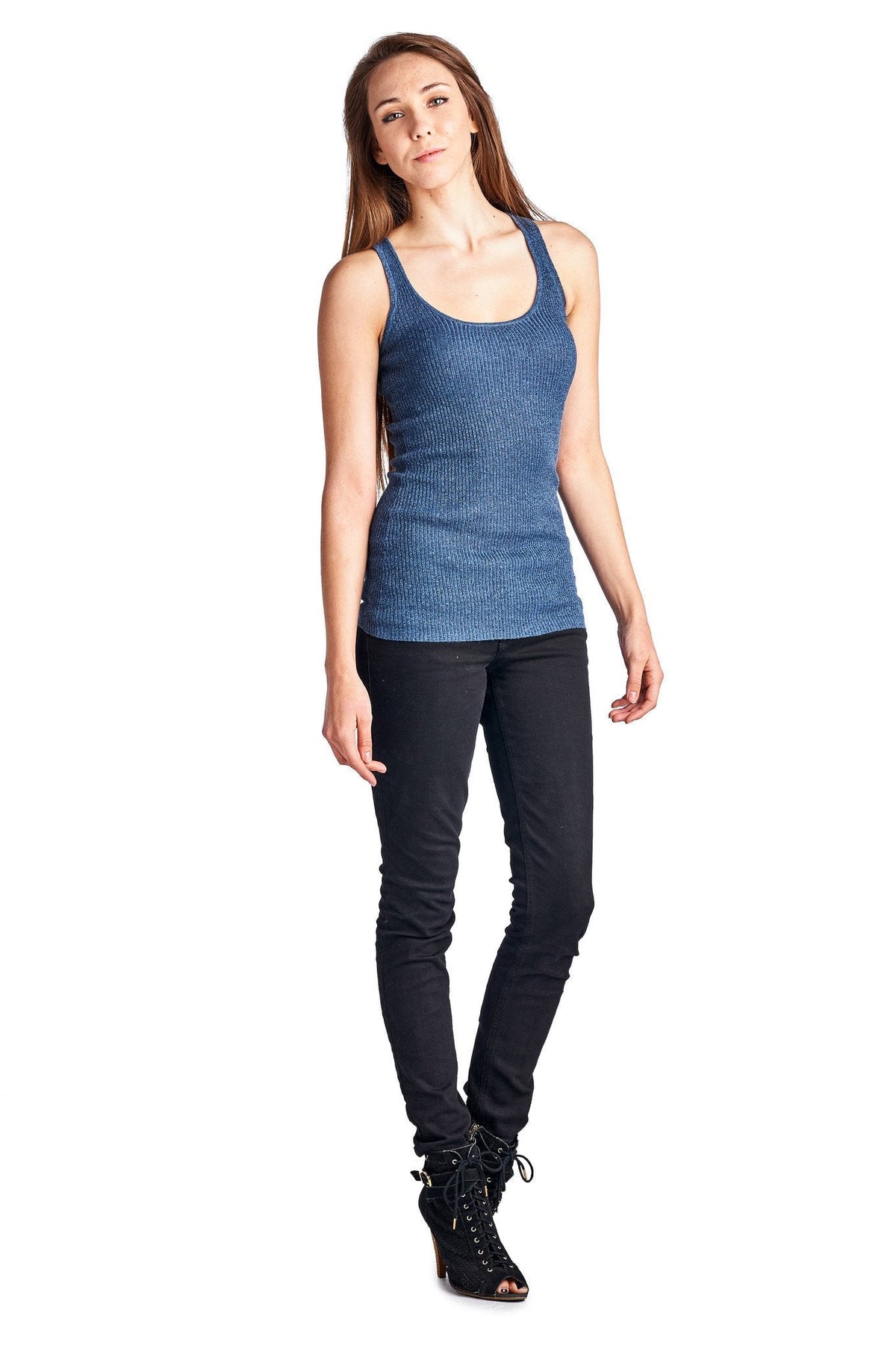 Women's Henley Tank with Lurex Thread Tanks - Tophatter Daily Deals