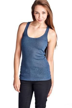 Women's Henley Tank with Lurex Thread Navy 9 Tanks - Tophatter Daily Deals