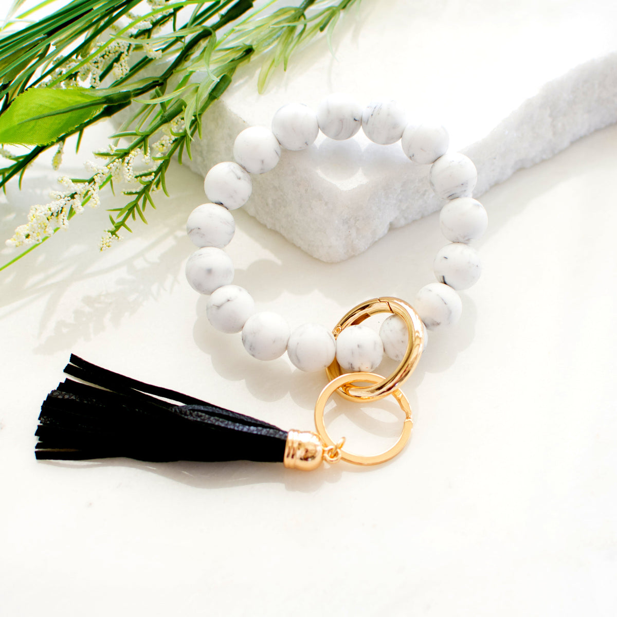 Silicone Key Ring Bracelet White Marble Bracelets - Tophatter Daily Deals