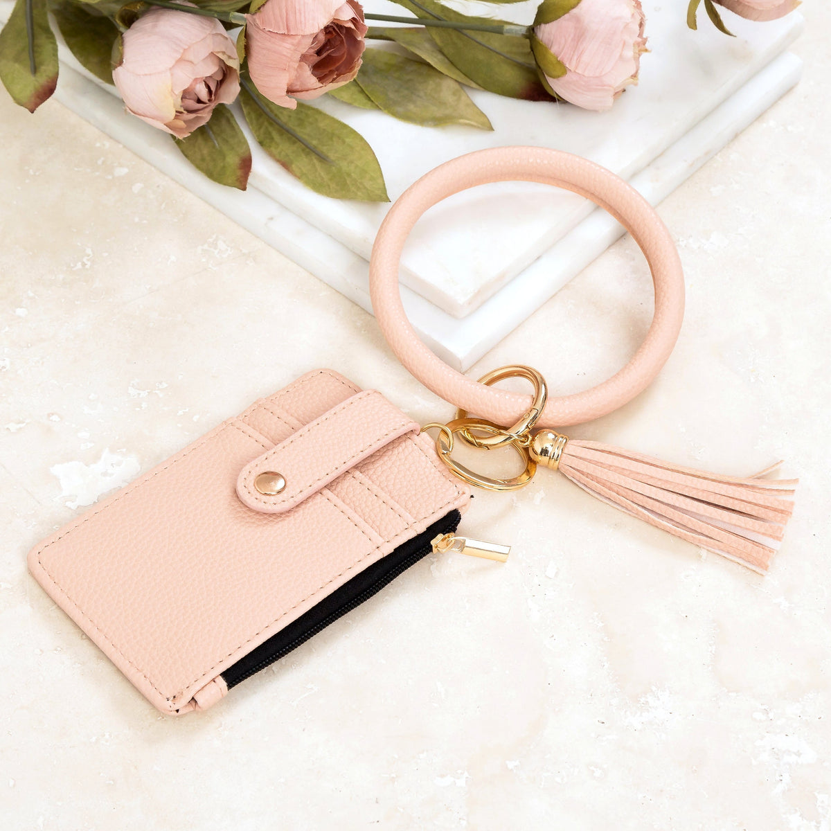 Key Ring ID Wallet Zip Bracelet Blush Handbags & Wallets - Tophatter Daily Deals