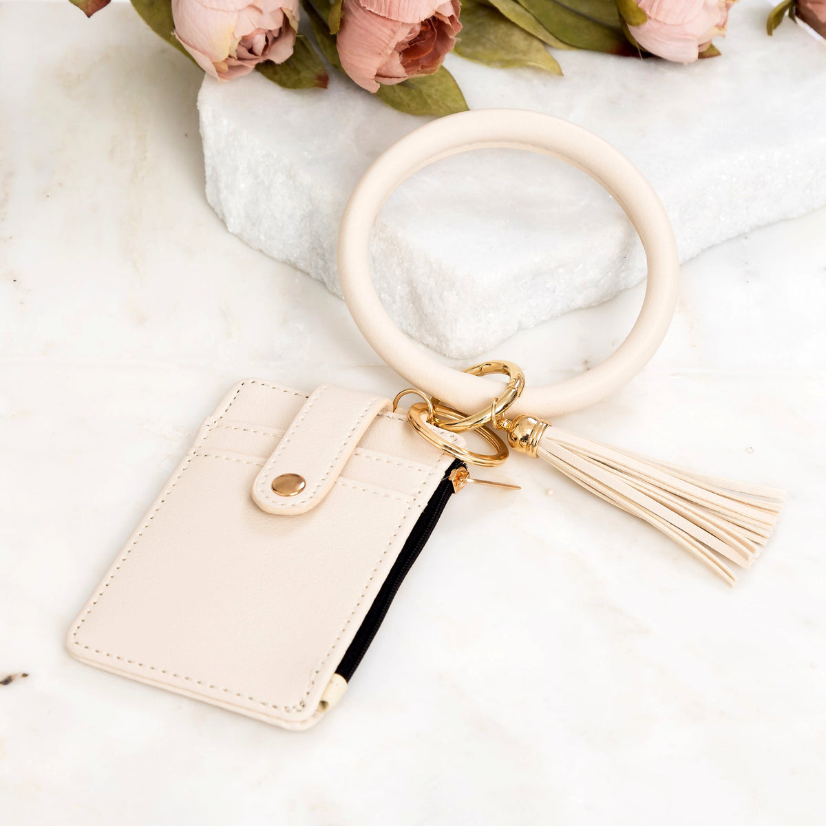 Key Ring ID Wallet Zip Bracelet Cream Handbags & Wallets - Tophatter Daily Deals