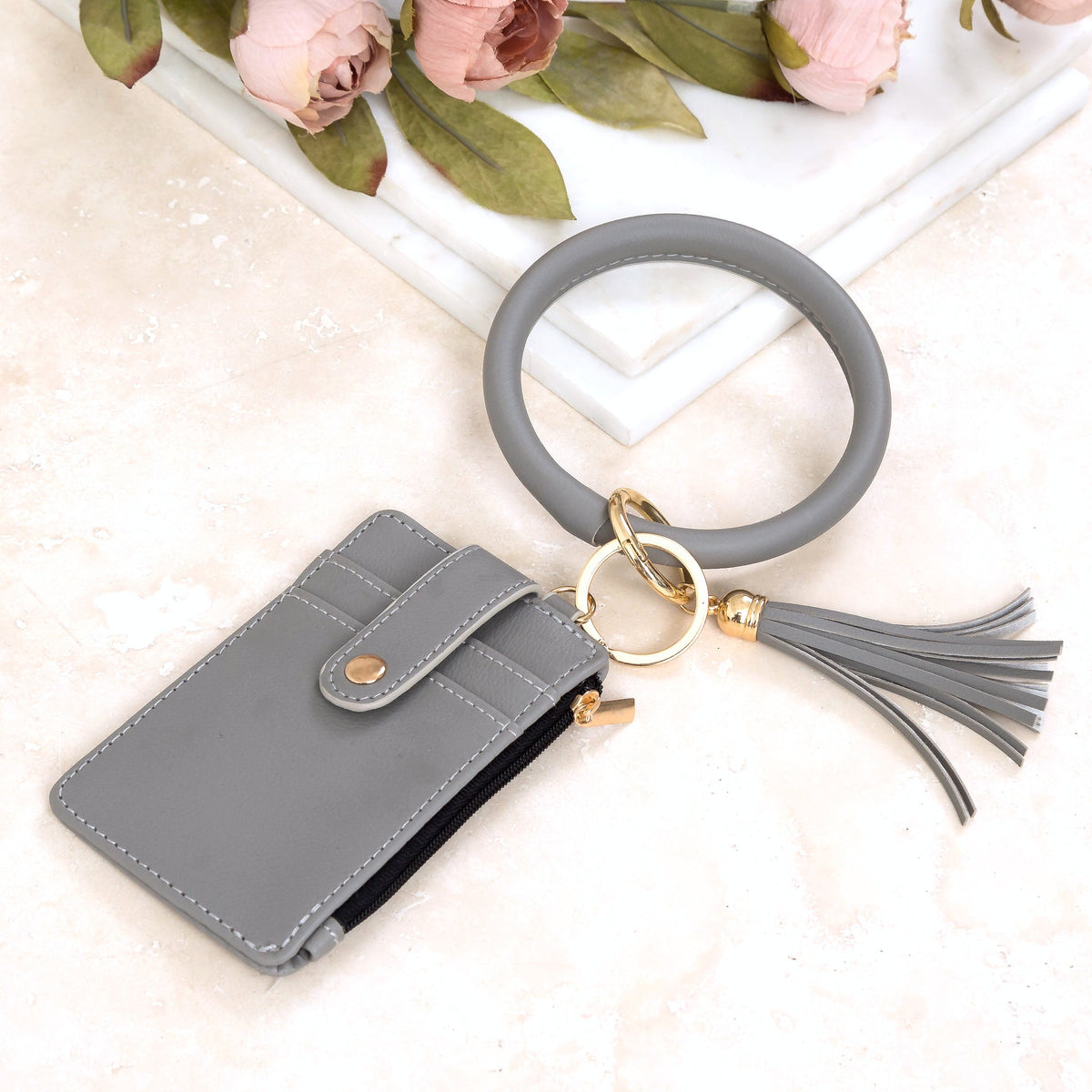 Key Ring ID Wallet Zip Bracelet Dark Gray Handbags & Wallets - Tophatter Daily Deals