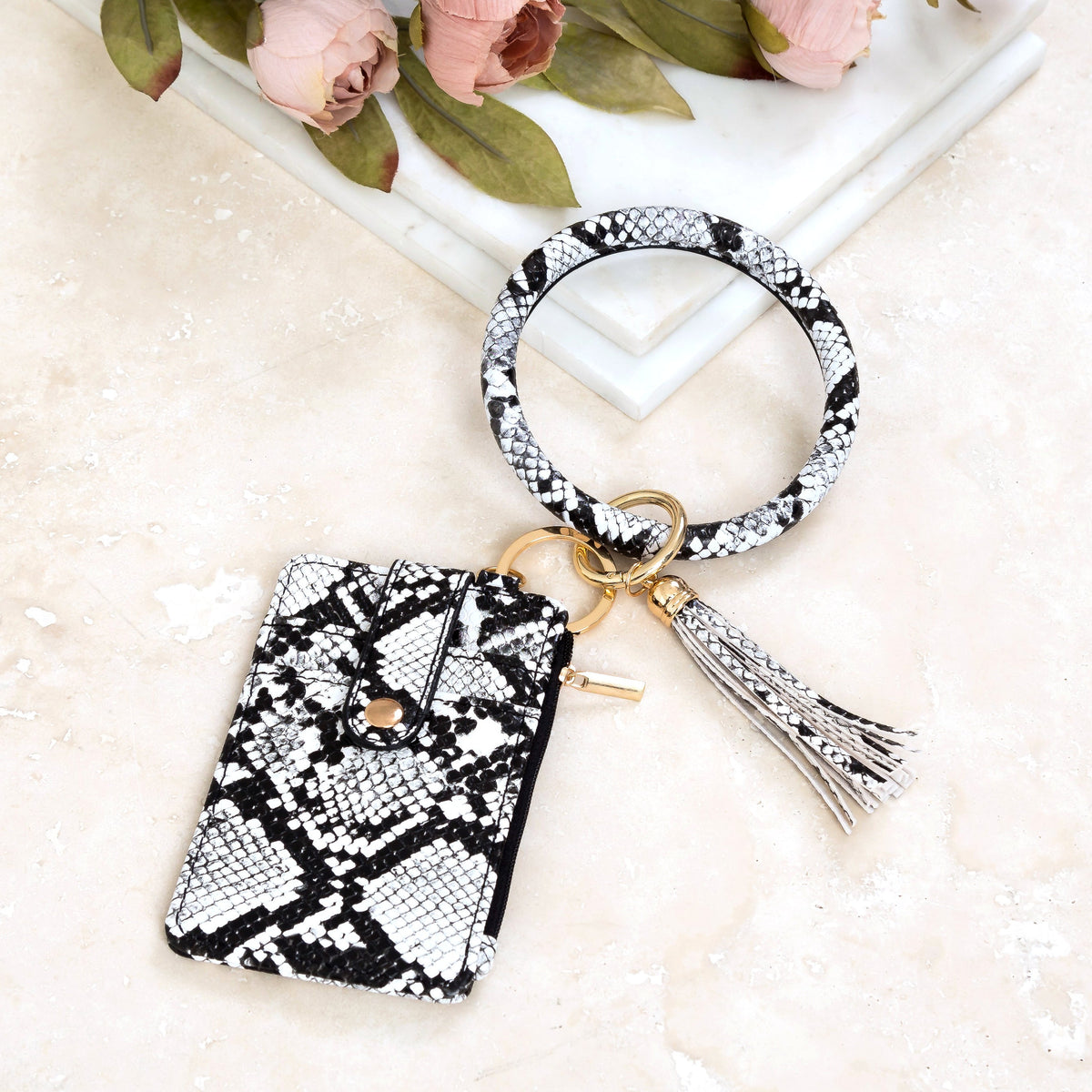 Key Ring ID Wallet Zip Bracelet Gray Snake Handbags & Wallets - Tophatter Daily Deals