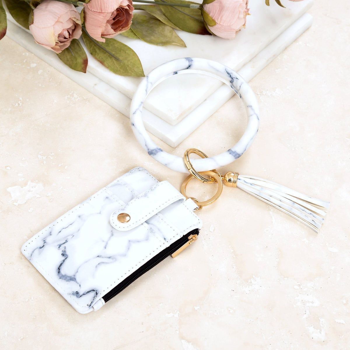 Key Ring ID Wallet Zip Bracelet Marble Handbags & Wallets - Tophatter Daily Deals