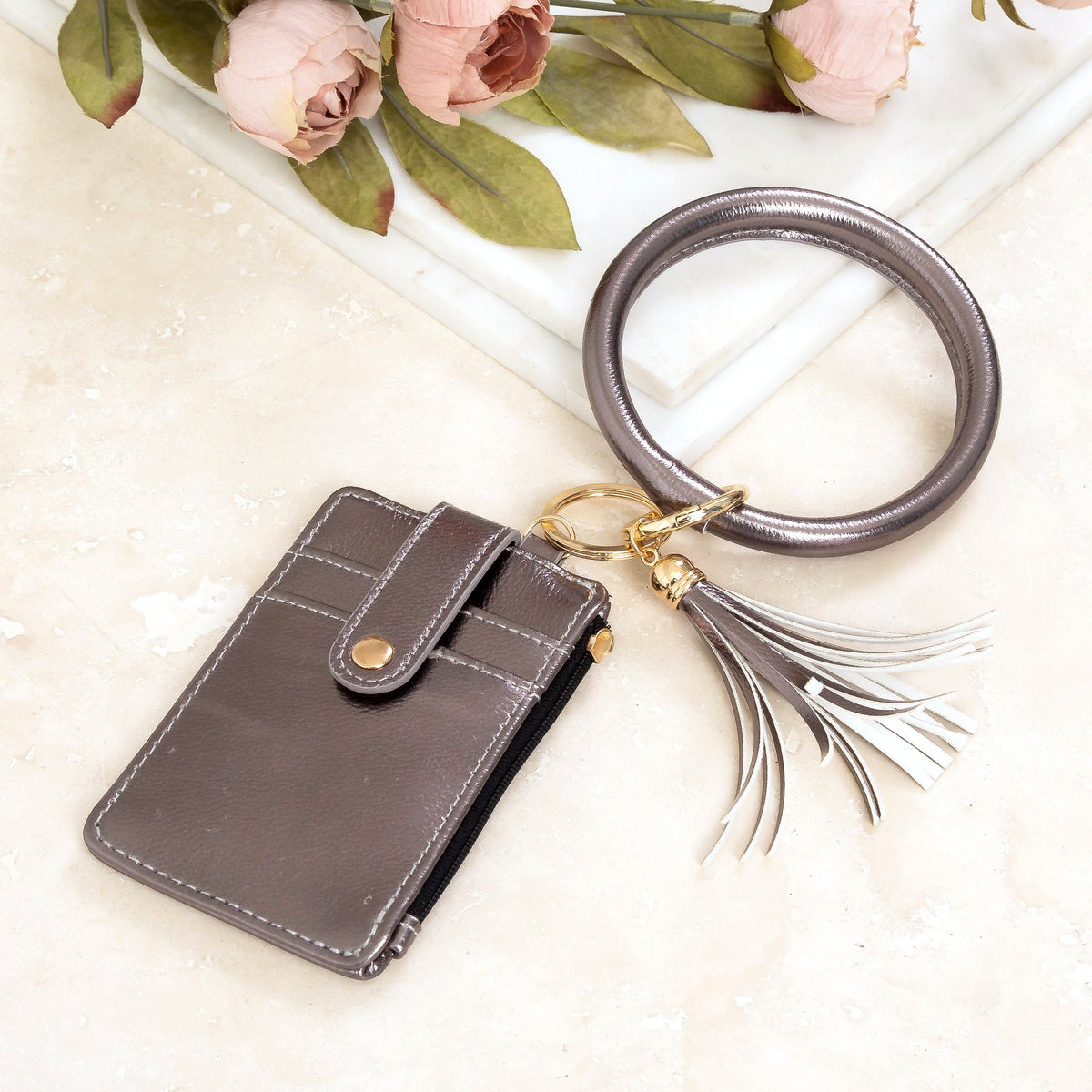 Key Ring ID Wallet Zip Bracelet Pewter Handbags & Wallets - Tophatter Daily Deals