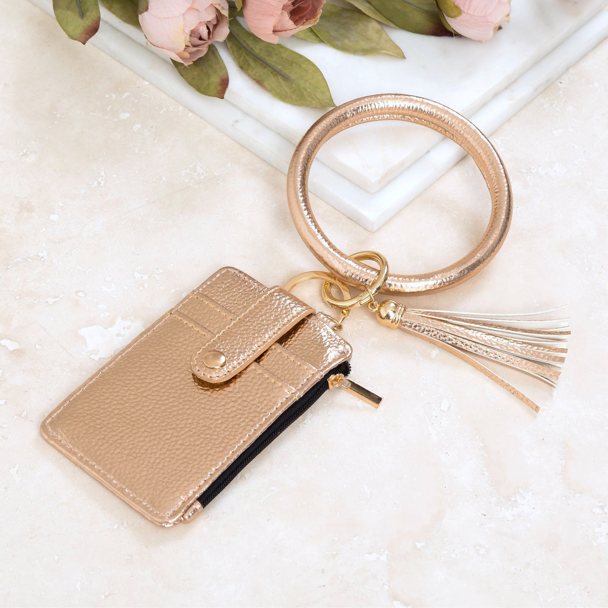 Key Ring ID Wallet Zip Bracelet Rose Gold Handbags & Wallets - Tophatter Daily Deals
