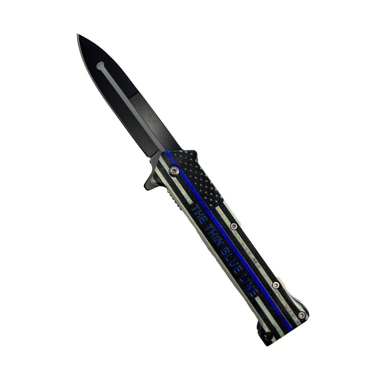Stiletto Spring Assisted Steel Folding Knife Blue Line - Tophatter Daily Deals