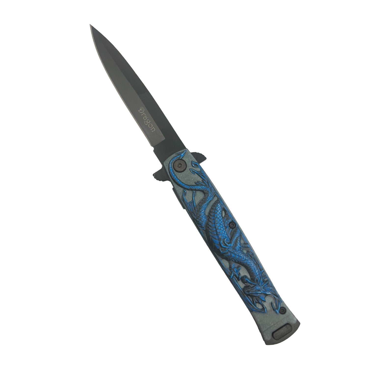 4" Black Dragon Knife with ABS Handle Blue - Tophatter Daily Deals