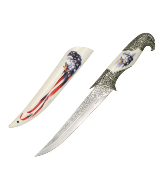 Collector's Patriotic Eagle Fixed Blade Hunting Knife Bowie - Tophatter's Guns'N'Weapons Store Collectible Weapons - Tophatter Daily Deals