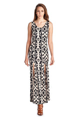 Women's Sleeveless Maxi Dress with Front Slits Black Cream 3 Dresses / Maxi - Tophatter Daily Deals