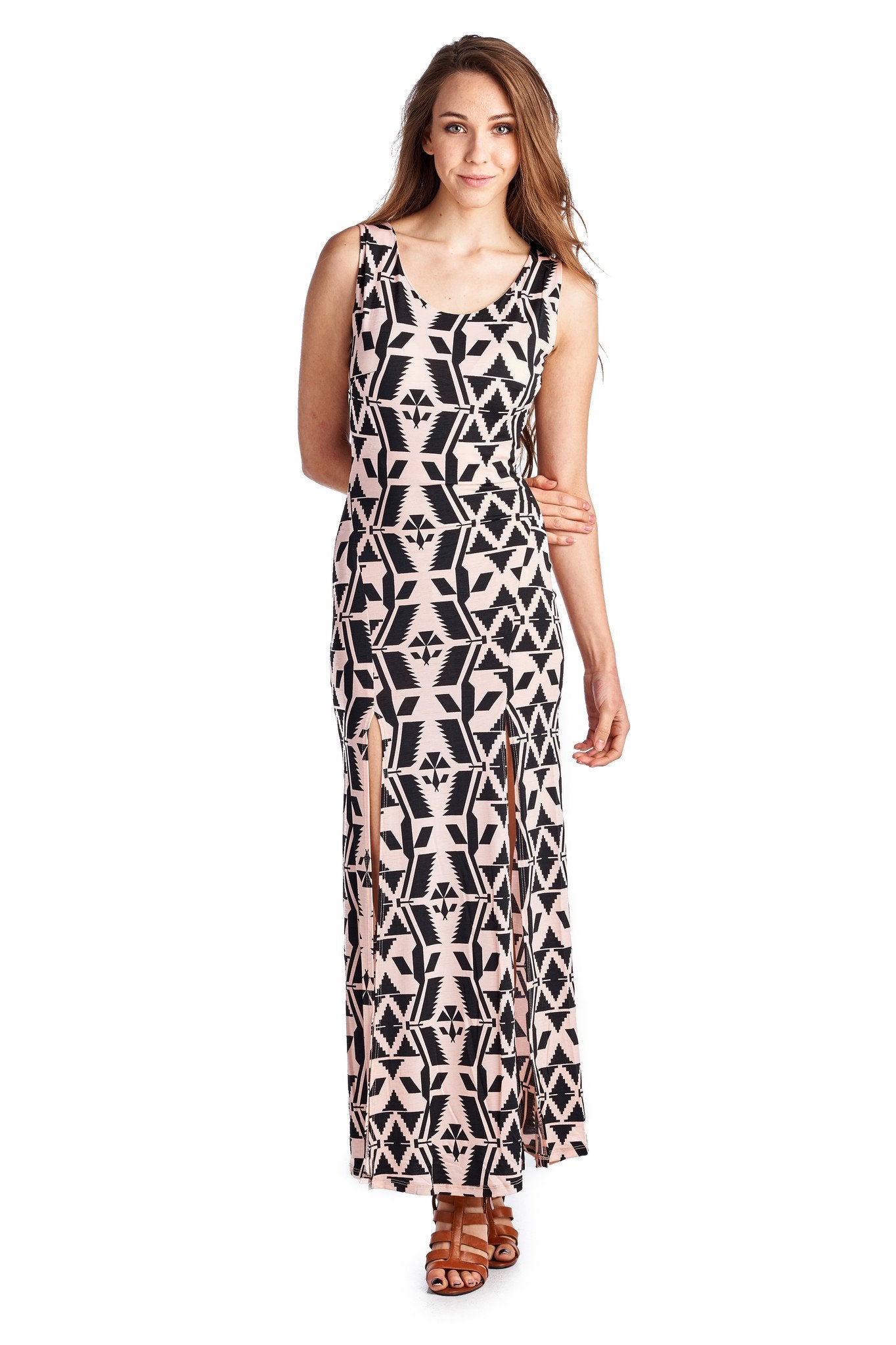 Women's Sleeveless Maxi Dress with Front Slits Black Pink Dresses / Maxi - Tophatter Daily Deals
