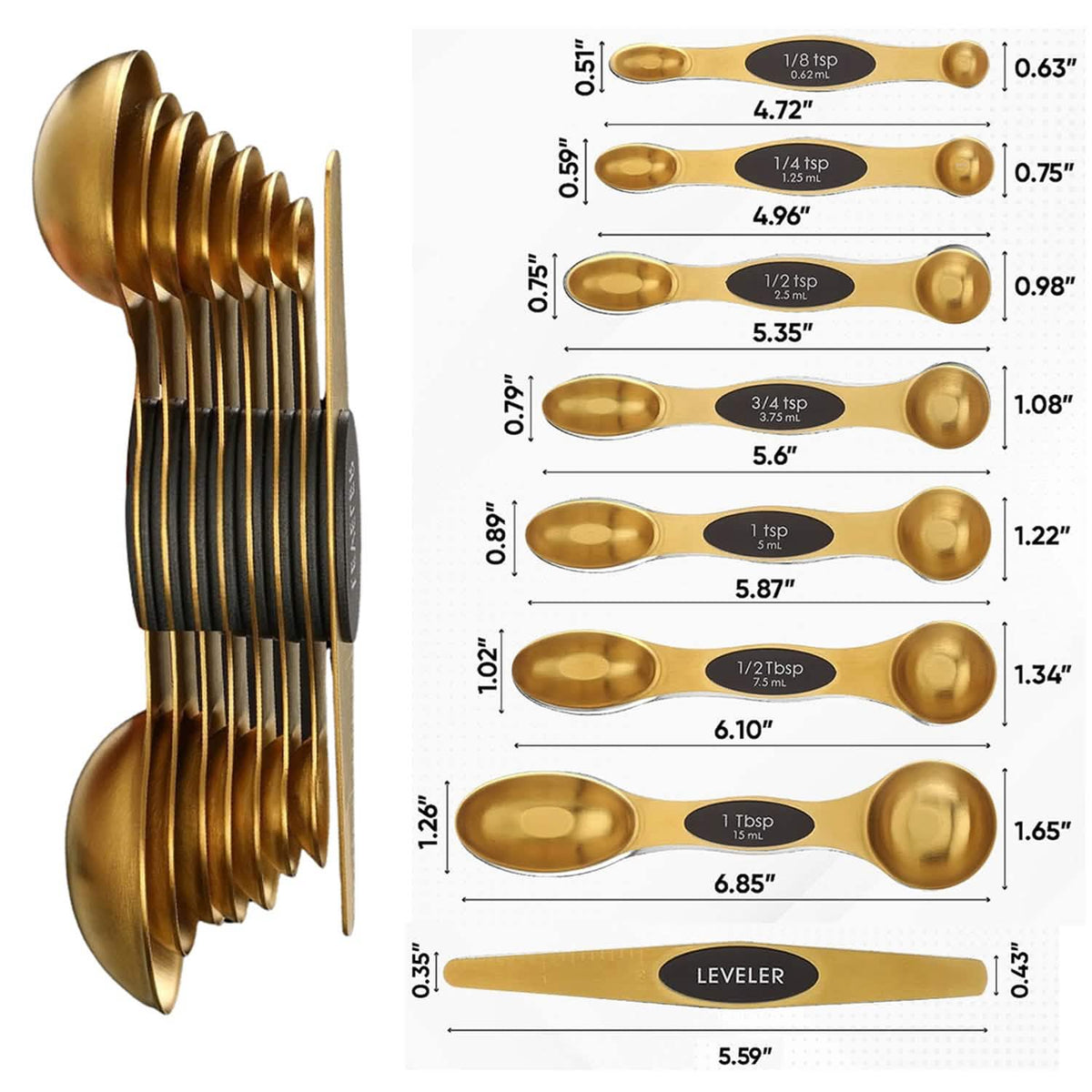 8-Piece: Double Sided Stackable Copper Magnetic Measuring Spoons Set with Leveler Kitchen Tools & Gadgets - Tophatter Daily Deals