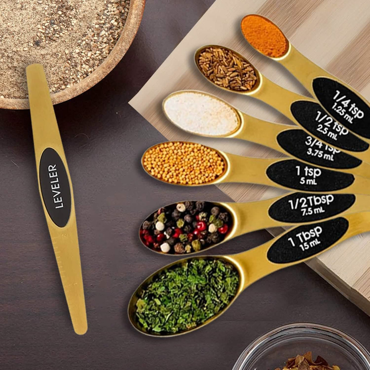 8-Piece: Double Sided Stackable Copper Magnetic Measuring Spoons Set with Leveler Kitchen Tools & Gadgets - Tophatter Daily Deals