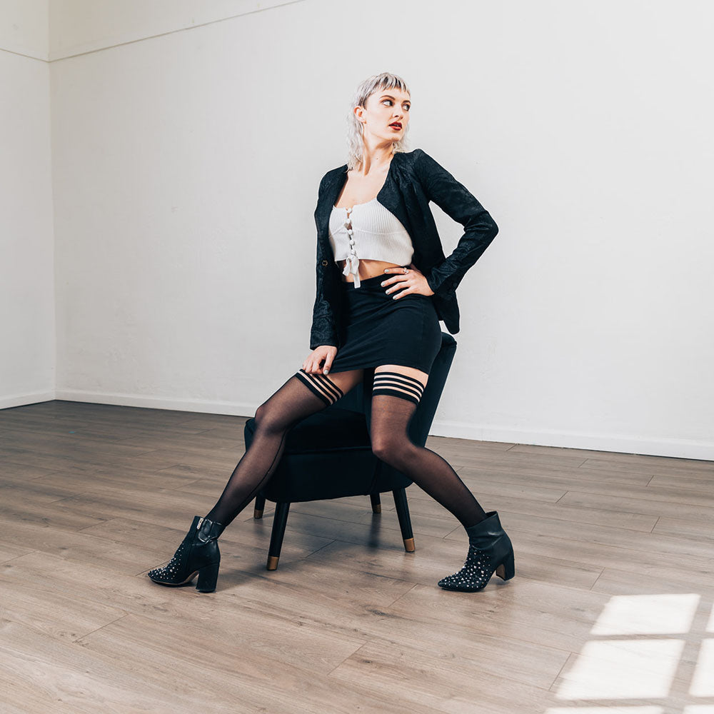 Kixies Lois With Back Seam Thigh Highs (Black) – Sheer Stockings > Clothes > Hosiery > Stockings - Tophatter Daily Deals