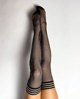 Kix'ies Fishnet Rhinestone Thigh High Black - Tophatter Daily Deals