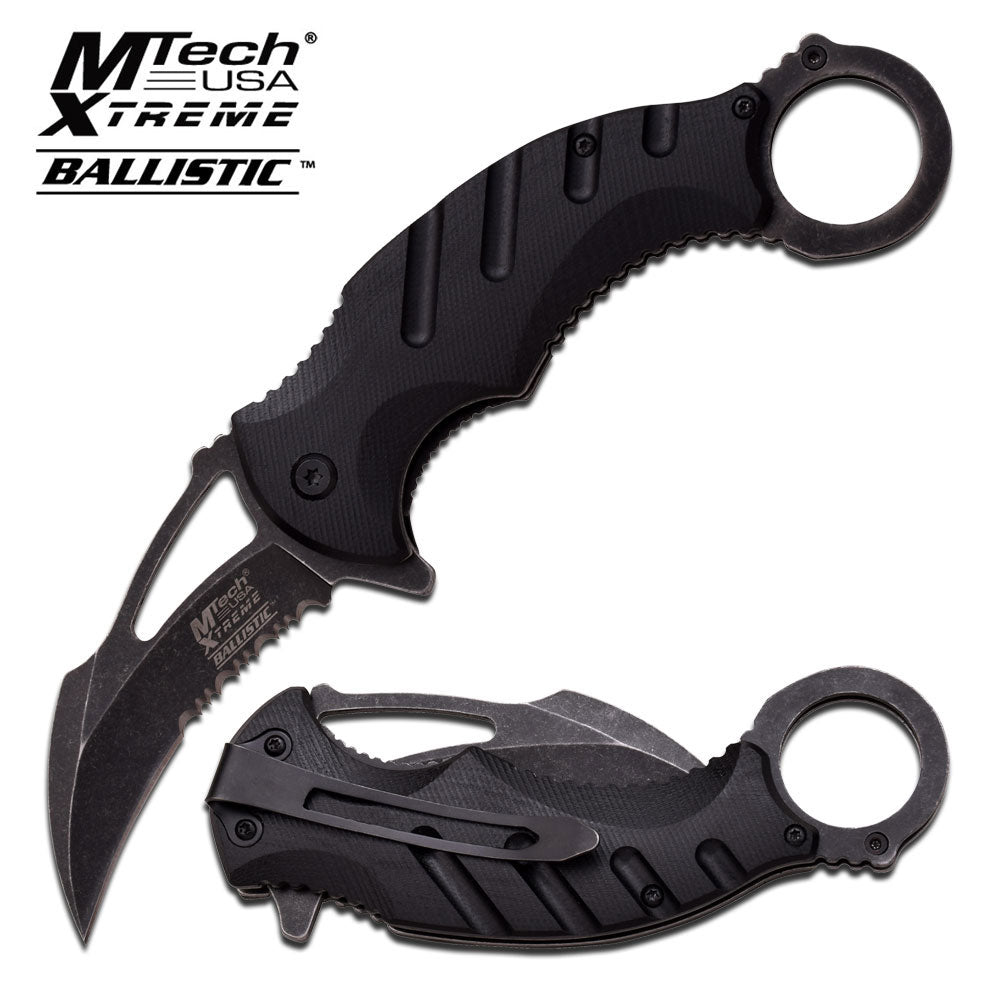 Karambit Claw Spring Assisted Folding Knife Stonewash Serr - Black G10 Knife-Assist - Tophatter Daily Deals