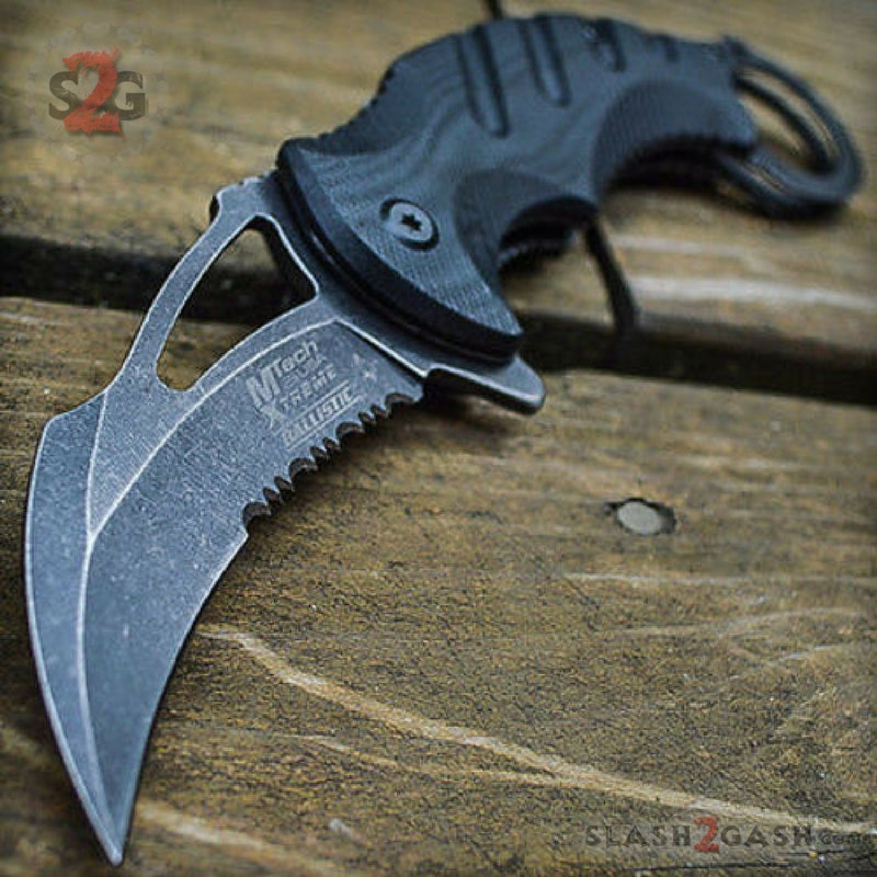 Karambit Claw Spring Assisted Folding Knife Stonewash Serr - Black G10 Knife-Assist - Tophatter Daily Deals