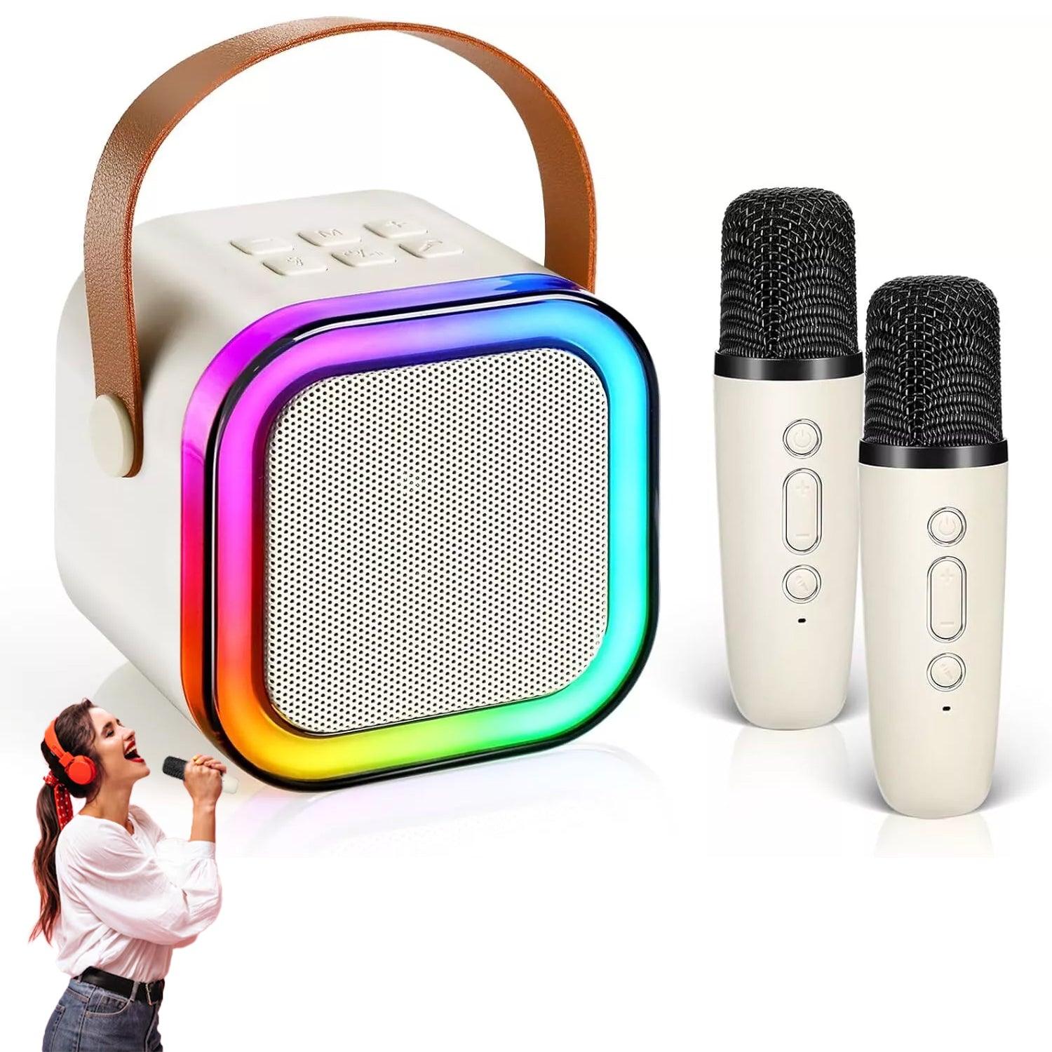 Karaoke Machine With Wireless Mic - Mini Karaoke Machine With 2 Wireless Microphones Speaker For Kids Adults Gifts White Sports Toys - Tophatter Daily Deals