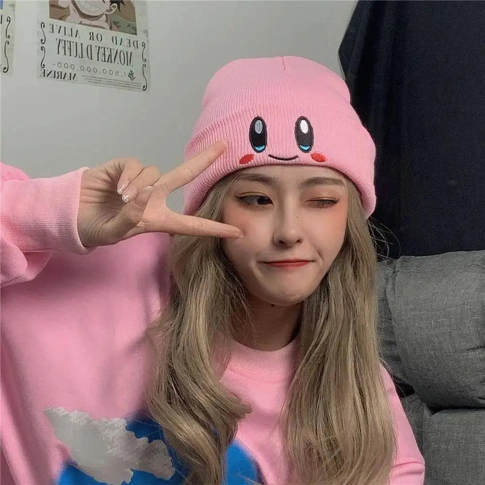 Kawaii Kirby Knitted Hat Anime Cartoon Unisex Smiley Eyes Embroidery Winter Hat Knit Bonnet Fashion Boy Girl Gift Toys - Tophatter Daily Deals