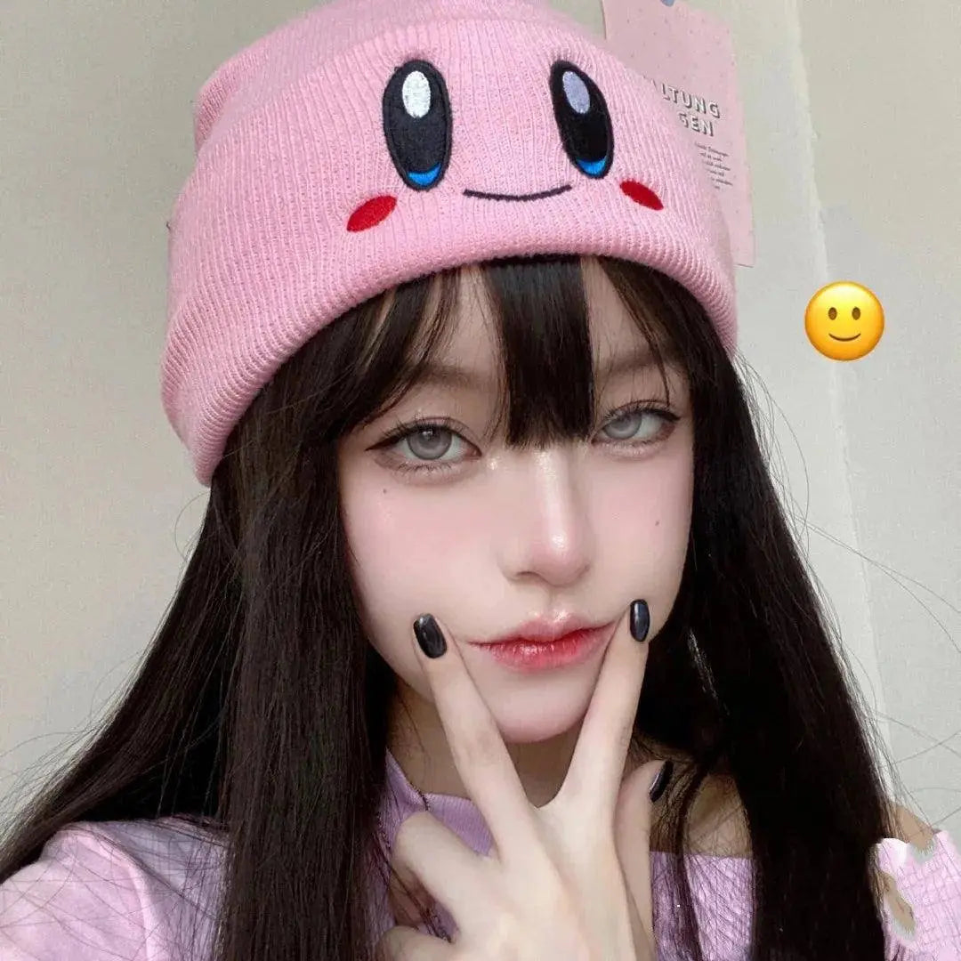 Kawaii Kirby Knitted Hat Anime Cartoon Unisex Smiley Eyes Embroidery Winter Hat Knit Bonnet Fashion Boy Girl Gift Toys - Tophatter Daily Deals