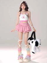 Kawaii Mini Skirt Black Pink Women's Skirt Fairycore Lolita Ruffle Pleated Skirt Cute Miniskirt Y2k Clothes Safety Short 2025 - Tophatter Daily Deals