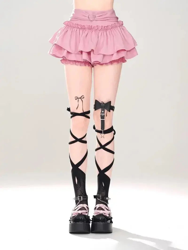 Kawaii Mini Skirt Black Pink Women's Skirt Fairycore Lolita Ruffle Pleated Skirt Cute Miniskirt Y2k Clothes Safety Short 2025 - Tophatter Daily Deals