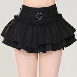 Kawaii Mini Skirt Black Pink Women's Skirt Fairycore Lolita Ruffle Pleated Skirt Cute Miniskirt Y2k Clothes Safety Short 2025 black - Tophatter Daily Deals