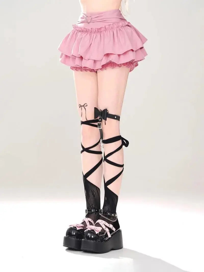 Kawaii Mini Skirt Black Pink Women's Skirt Fairycore Lolita Ruffle Pleated Skirt Cute Miniskirt Y2k Clothes Safety Short 2025 - Tophatter Daily Deals