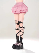 Kawaii Mini Skirt Black Pink Women's Skirt Fairycore Lolita Ruffle Pleated Skirt Cute Miniskirt Y2k Clothes Safety Short 2025 - Tophatter Daily Deals