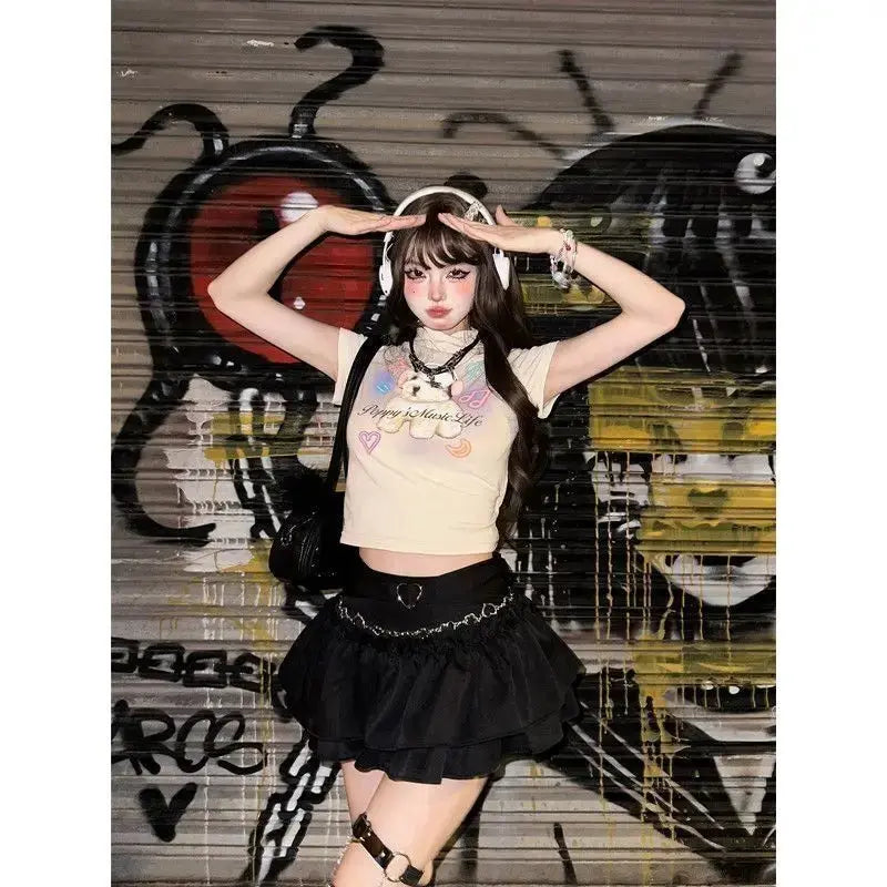 Kawaii Mini Skirt Black Pink Women's Skirt Fairycore Lolita Ruffle Pleated Skirt Cute Miniskirt Y2k Clothes Safety Short 2025 - Tophatter Daily Deals