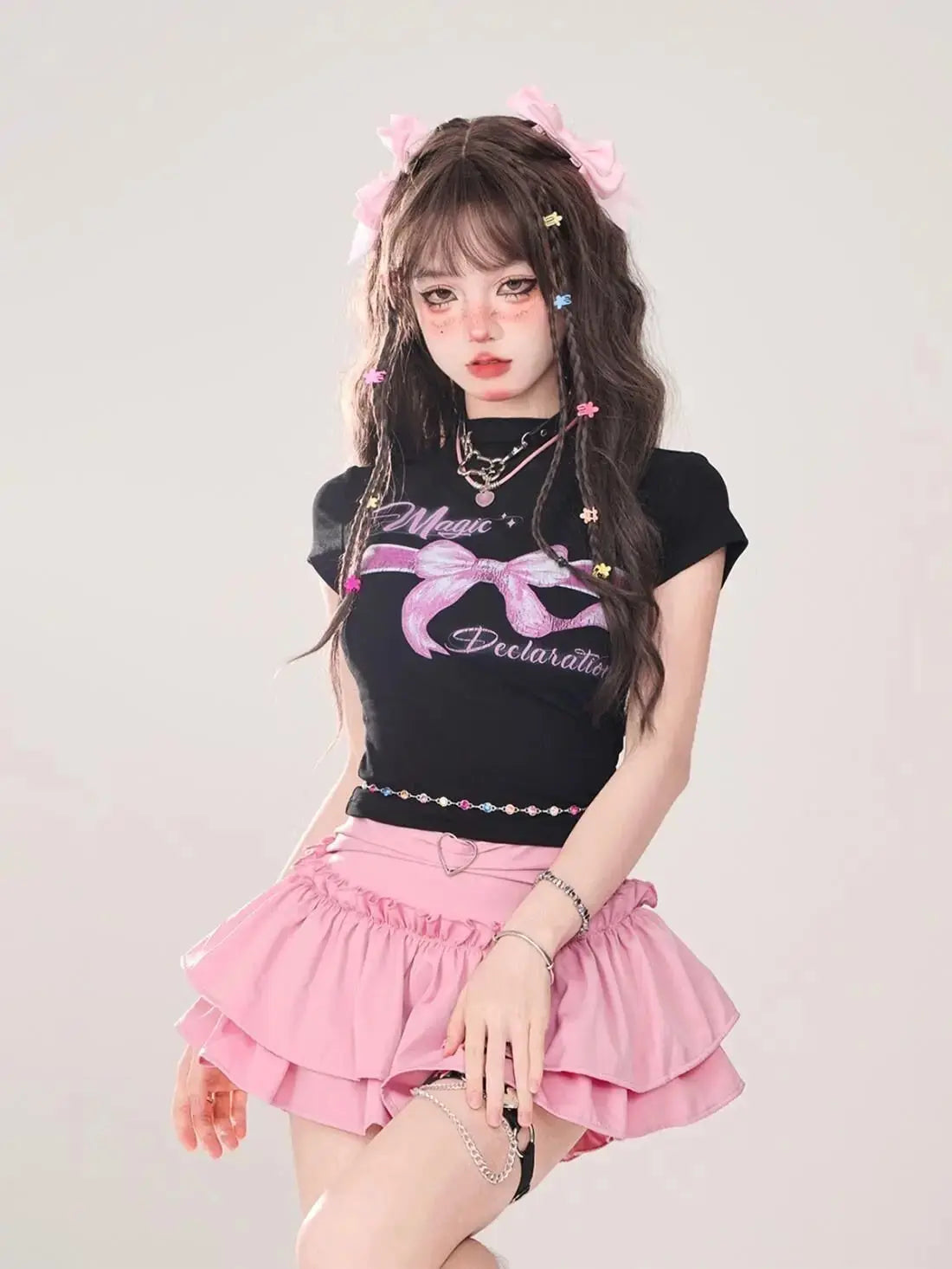Kawaii Mini Skirt Black Pink Women's Skirt Fairycore Lolita Ruffle Pleated Skirt Cute Miniskirt Y2k Clothes Safety Short 2025 - Tophatter Daily Deals