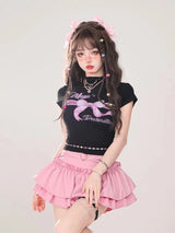 Kawaii Mini Skirt Black Pink Women's Skirt Fairycore Lolita Ruffle Pleated Skirt Cute Miniskirt Y2k Clothes Safety Short 2025 - Tophatter Daily Deals