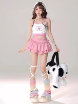 Kawaii Mini Skirt Black Pink Women's Skirt Fairycore Lolita Ruffle Pleated Skirt Cute Miniskirt Y2k Clothes Safety Short 2025 - Tophatter Daily Deals