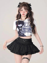 Kawaii Mini Skirt Black Pink Women's Skirt Fairycore Lolita Ruffle Pleated Skirt Cute Miniskirt Y2k Clothes Safety Short 2025 - Tophatter Daily Deals
