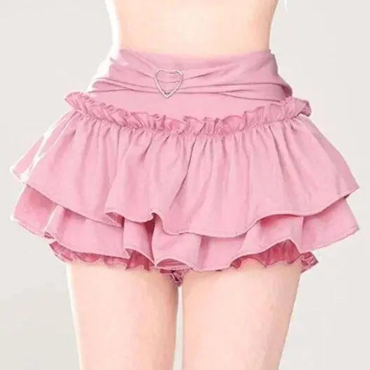 Kawaii Mini Skirt Black Pink Women's Skirt Fairycore Lolita Ruffle Pleated Skirt Cute Miniskirt Y2k Clothes Safety Short 2025 Pink - Tophatter Daily Deals