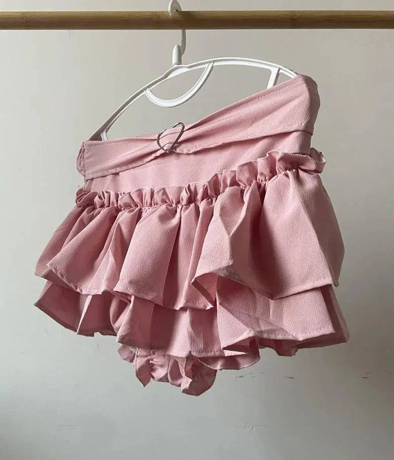 Kawaii Mini Skirt Black Pink Women's Skirt Fairycore Lolita Ruffle Pleated Skirt Cute Miniskirt Y2k Clothes Safety Short 2025 - Tophatter Daily Deals