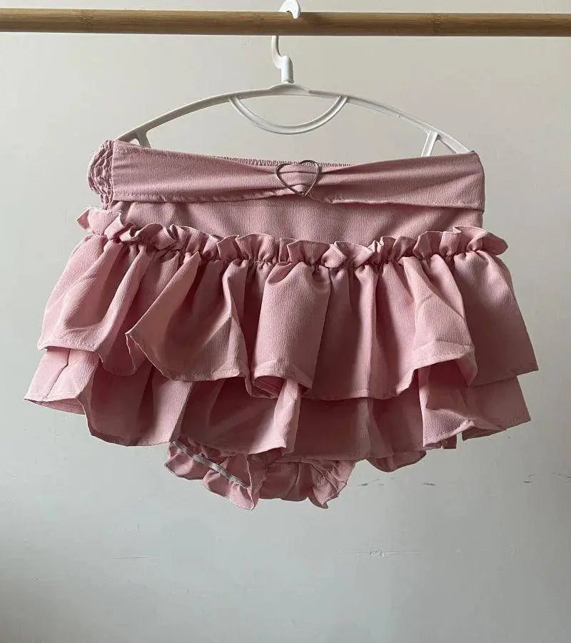 Kawaii Mini Skirt Black Pink Women's Skirt Fairycore Lolita Ruffle Pleated Skirt Cute Miniskirt Y2k Clothes Safety Short 2025 - Tophatter Daily Deals