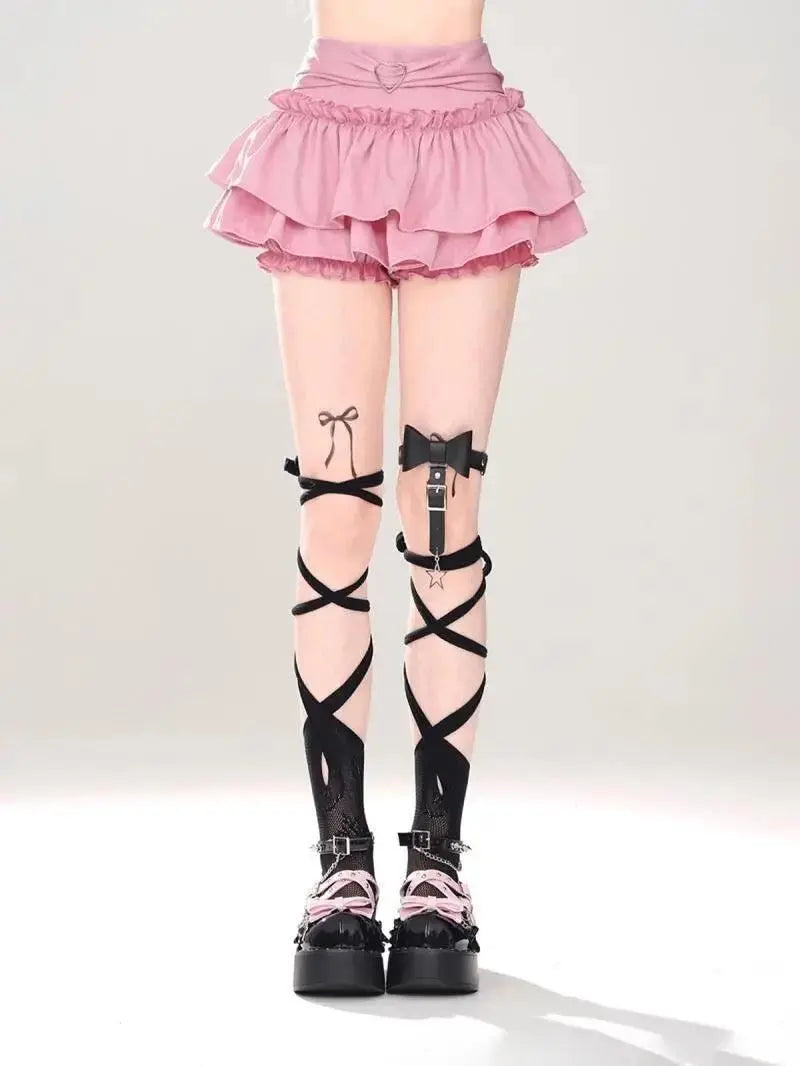 Kawaii Mini Skirt Black Pink Women's Skirt Fairycore Lolita Ruffle Pleated Skirt Cute Miniskirt Y2k Clothes Safety Short 2025 - Tophatter Daily Deals