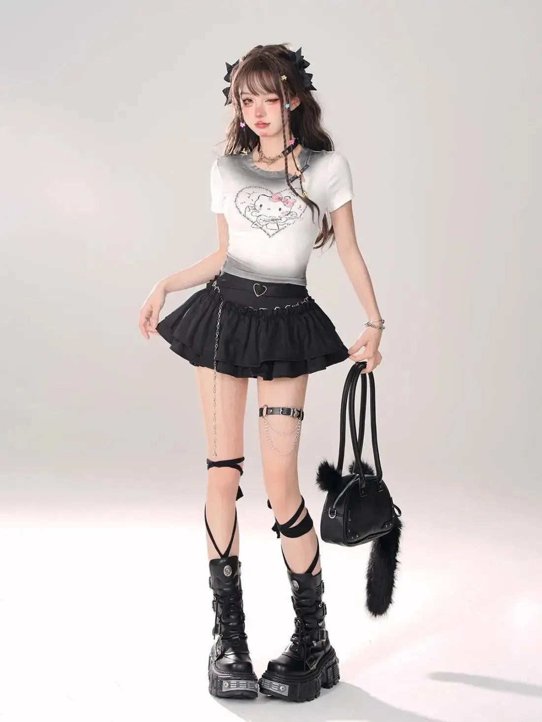 Kawaii Mini Skirt Black Pink Women's Skirt Fairycore Lolita Ruffle Pleated Skirt Cute Miniskirt Y2k Clothes Safety Short 2025 - Tophatter Daily Deals