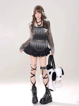 Kawaii Mini Skirt Black Pink Women's Skirt Fairycore Lolita Ruffle Pleated Skirt Cute Miniskirt Y2k Clothes Safety Short 2025 - Tophatter Daily Deals