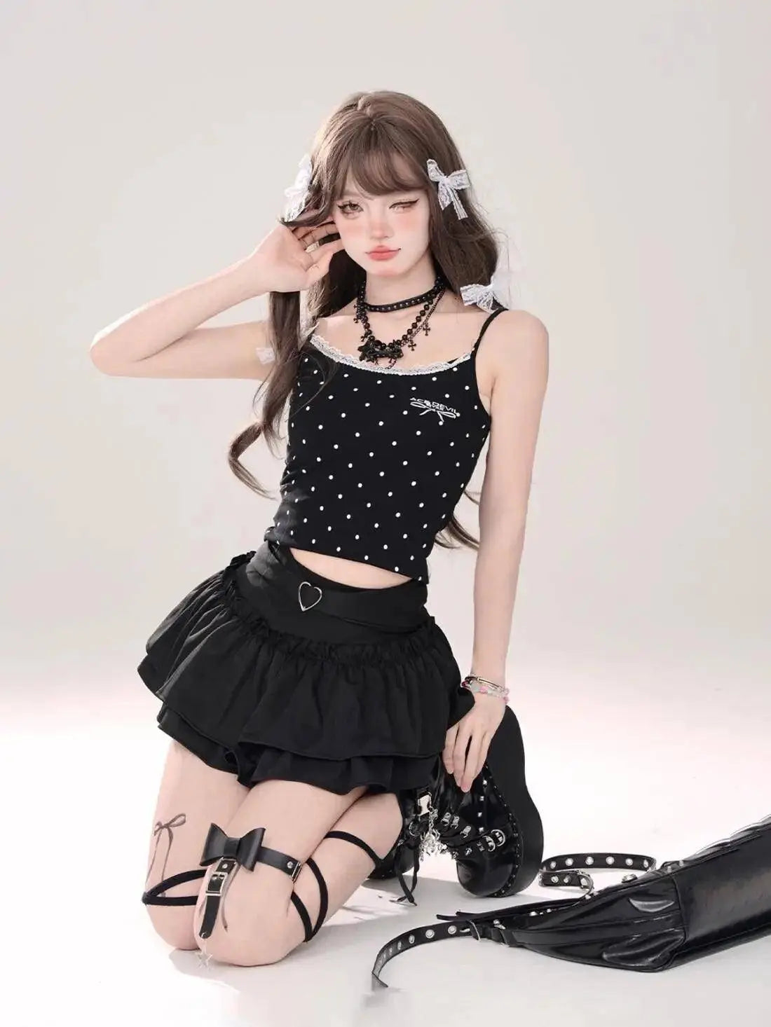 Kawaii Mini Skirt Black Pink Women's Skirt Fairycore Lolita Ruffle Pleated Skirt Cute Miniskirt Y2k Clothes Safety Short 2025 - Tophatter Daily Deals