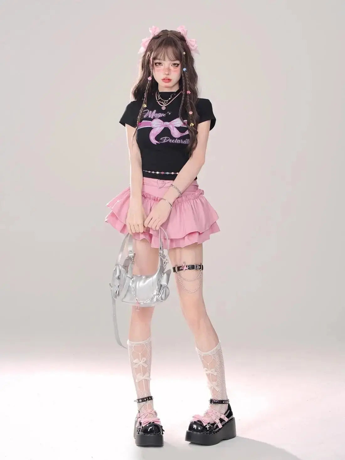 Kawaii Mini Skirt Black Pink Women's Skirt Fairycore Lolita Ruffle Pleated Skirt Cute Miniskirt Y2k Clothes Safety Short 2025 - Tophatter Daily Deals