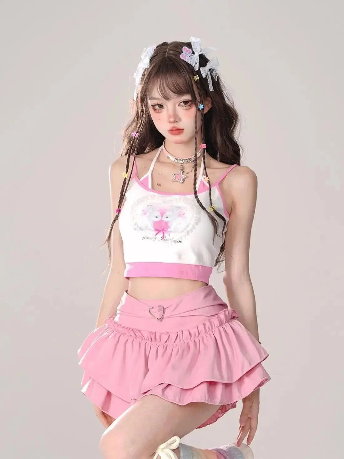 Kawaii Mini Skirt Black Pink Women's Skirt Fairycore Lolita Ruffle Pleated Skirt Cute Miniskirt Y2k Clothes Safety Short 2025 - Tophatter Daily Deals