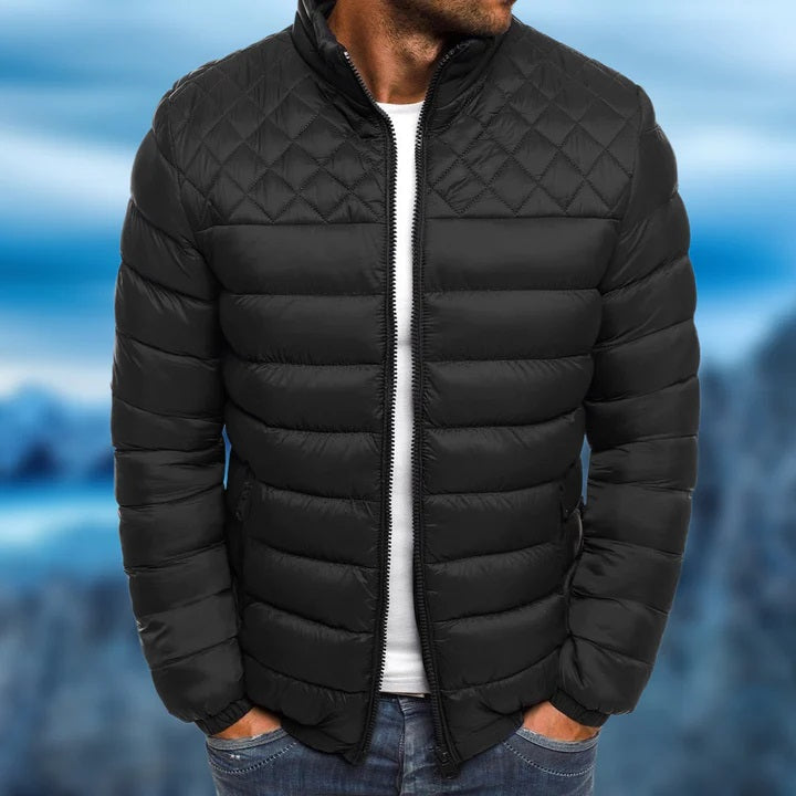 Insulating Men's Puffer Jacket - Quilted Hip-Length, Winter Black - Tophatter Daily Deals