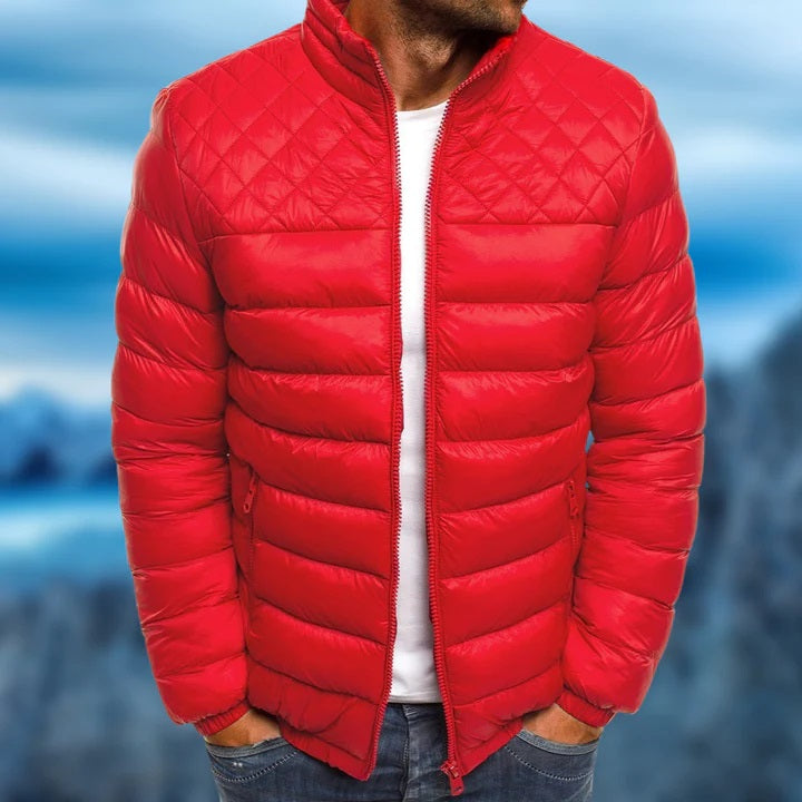 Insulating Men's Puffer Jacket - Quilted Hip-Length, Winter Red - Tophatter Daily Deals