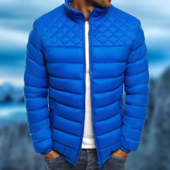 Insulating Men's Puffer Jacket - Quilted Hip-Length, Winter Blue - Tophatter Daily Deals